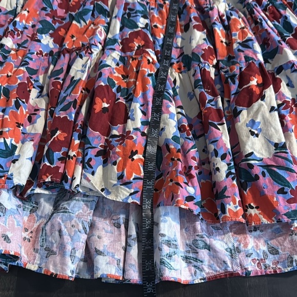 Karlie Floral Tiered Pin Tuck Ruffle Sleeve Linen Mini Dress Size Large - Picture 7 of 7